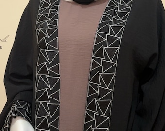 Embroidered Black Abaya Set, Casual Muslim Maxi Dress, Dubai Fashion