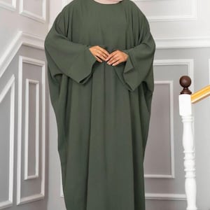 Army Green Modest Abaya, Loose Abayas, Maxi Dress, Plain Abaya for women, Modest Islamic wear, Everyday Dress, Plus size Clothing, 59 inches