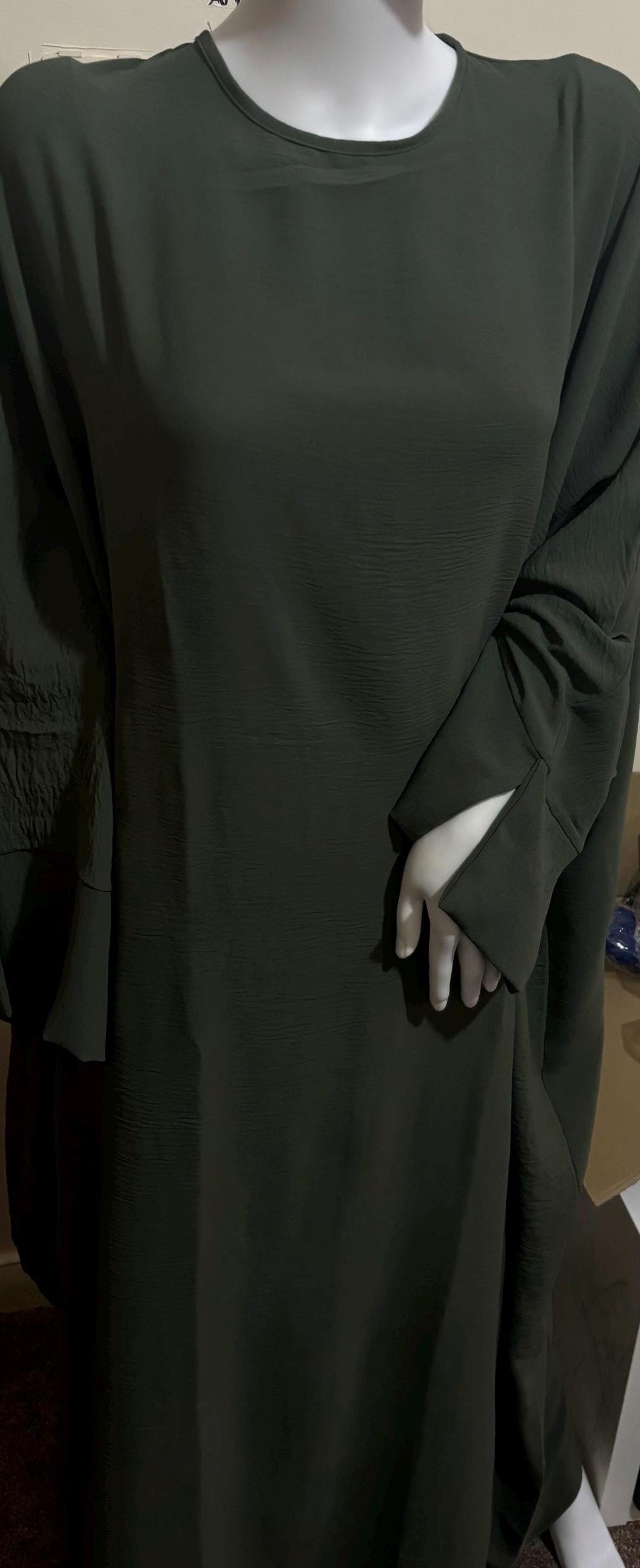 Army Green Plain Abaya, Loose Fit Dress, Plus Size Modest Dress