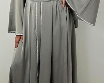 Luxury Grey Abaya Set, Dubai Modest Dress, Matching Hijab