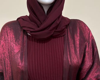 Luxury Shimmer Abaya Set, Dark Red Islamic Dress, Modest Muslim Wear