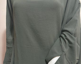 Army Green Plain Abaya, Loose Fit Dress, Plus size modest dress, long closed abaya, Maxi dress Muslim Women