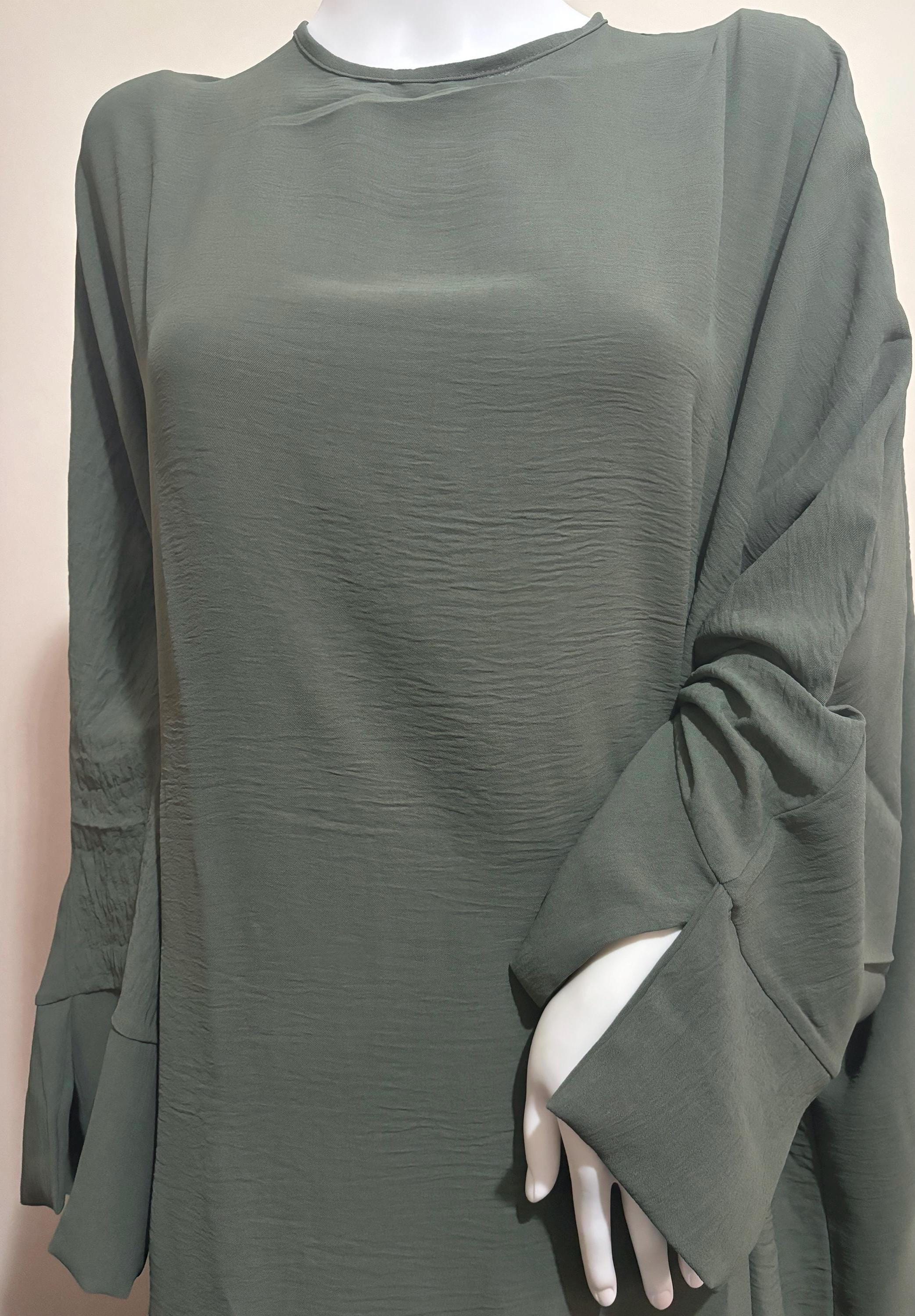 Army Green Plain Abaya, Loose Fit Dress, Plus Size Modest Dress