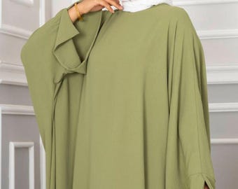 Green Maxi Abaya Dress, Loose Fit Islamic Clothing