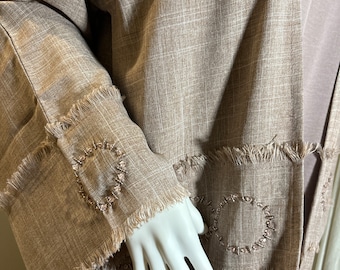 Embellished Linen Abaya Set, Eid Outfit, Mauve Dubai Abaya, Slip Dress & Hijab, Pearls Embellishments