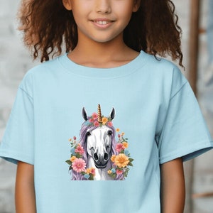 Unicorn Flowers Kids T-Shirt – Perfect for little horse girls, Magical Unicorn Shirt for Girls, Horses & Unicorns Gift Idea