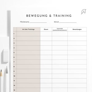 Monatliches Trainingsprotokoll für Pferde | Pferde Trainingsplaner | Printable Training Log A4 | Pferdefitness Tracker