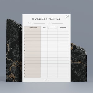 May include: A printable horse training log with the title "Bewegung & Training" in German. The log has columns for the date, type of training, duration, intensity, and notes.