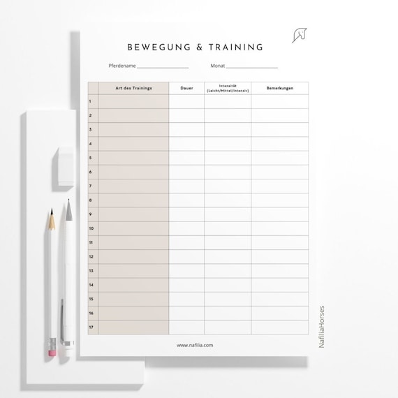 Monatliches Trainingsprotokoll für Pferde, Pferde Pony Trainingsplaner, Printable Training Log A4, Pferdefitness Tracker