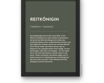 Reitkönigin Definition Poster, gedrucktes Pferde Plakat in verschiedenen Größen OHNE Rahmen, Geschenk für Kinder und Reiter, Grün
