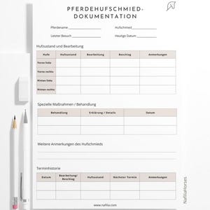Horse farrier template A4 to print | Hoof care documentation for horses | Hoof trimming protocol | Horse care organizer