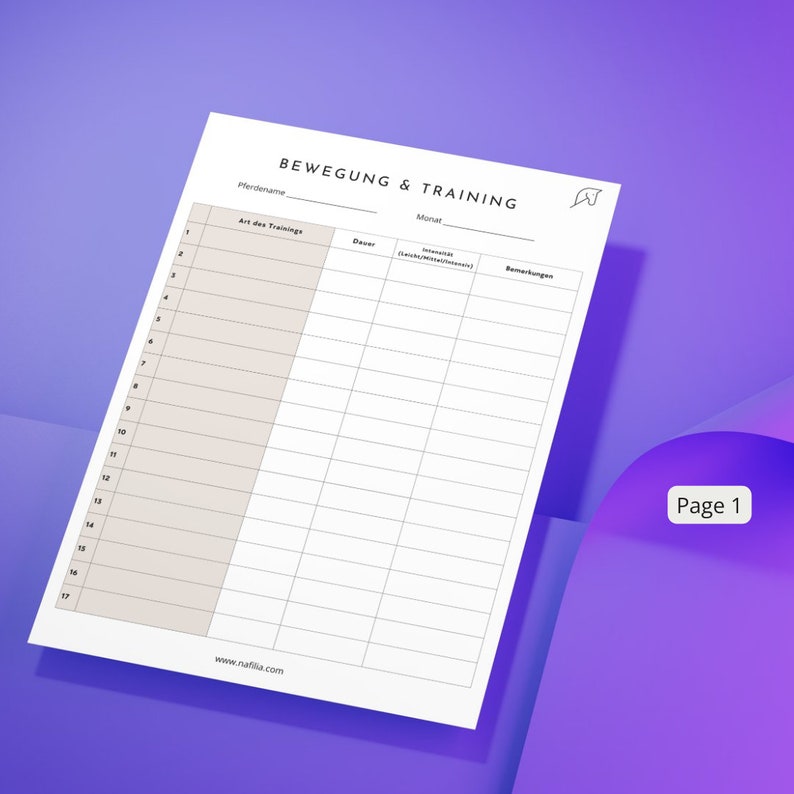 Monatliches Trainingsprotokoll für Pferde | Pferde Trainingsplaner | Printable Training Log A4 | Pferdefitness Tracker