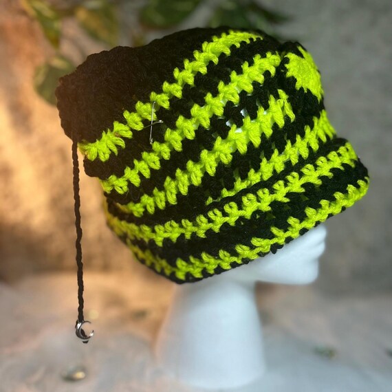 Y2K Cat Ear Hat Cat Ear Beanie Punk Emo Striped Hat W/ Safety