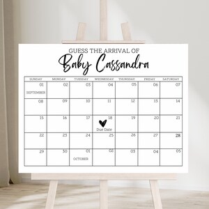Editable Due Date Calendar, Guess Baby Arrival Date, Minimalist Baby Shower Game, Baby Prediction, Baby Shower Game, Due Date Game