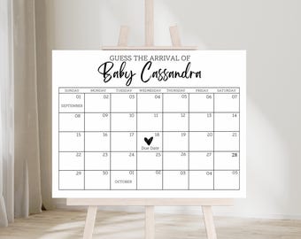 Minimalist Baby Shower Due Date Calendar Game (Canva Editable, Digital Download)