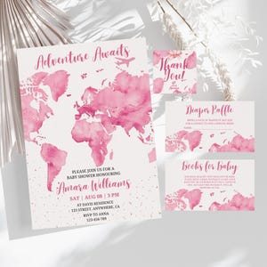 Editable Baby Shower Invitation, Travel Baby Shower Theme, Adventure Awaits Baby Shower, Baby Shower Invite, Baby Shower Invitation Girl