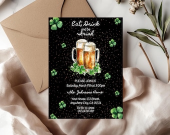 Shamrock St. Patrick's Day Party Invitation, Editable Invite (Digital Download)