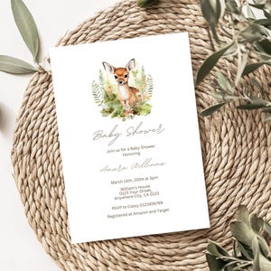 Wald-Babypartyeinladung, Wald-Babyparty einladen Digitaler Download Wald-Baby, bearbeitbare Wald-Babyparty-Gender Neutral