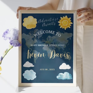 Editable Map Baby Shower Welcome Sign, Adventure Baby Shower Welcome Poster, Travel Themed Baby Shower, Baby Boy Welcome Sign
