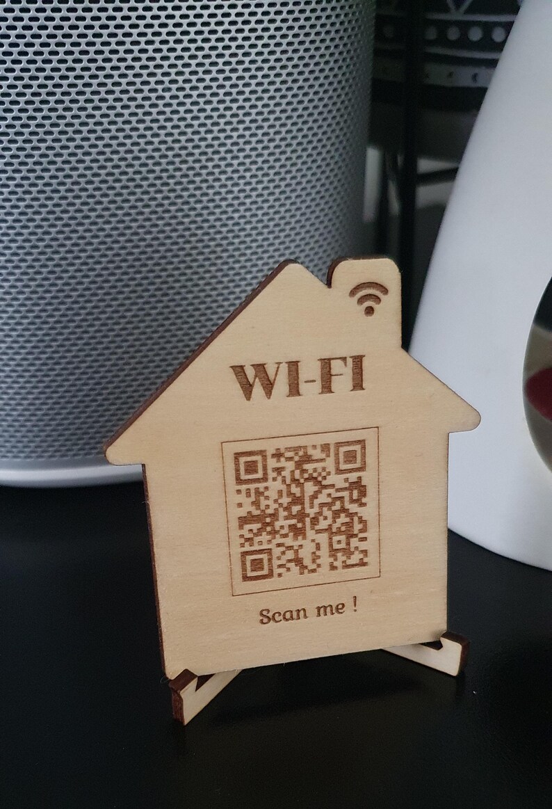 Personalised House Design Wi-fi QR Code 3mm Birch Wood, Easy Scan Login ...