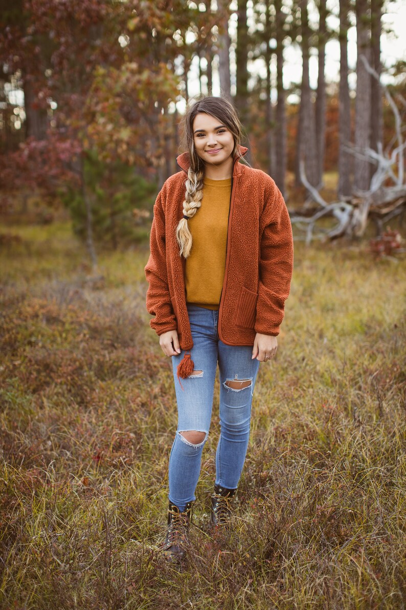 Burnt Orange Jacket Rust Retro Pile Jacket 70s Zip Up Fleece Vintage Fleece Jacket Tally Ho Teddy Bear Coat Orange Deep Pile Jacket