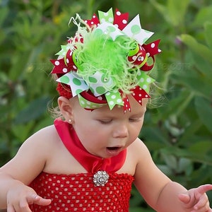 Lime Green Red Over the Top Christmas Bow,Christmas Baby Headband,Baby Headband,Baby Girl Headband,Christmas Headband,Big Girls Bows