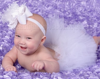 White Newborn Tutu,White Infant Tutu,Baby Tutu Skirt,White Cake Smash Tutu and Bow,Baby Shower Gift Tutu and Headband,Flower Girl Tulle Tutu