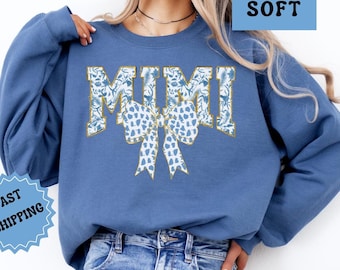 Mimi Sweatshirt Valentine's Day Gift Blue Floral Toile Mimi Crewneck Cute Mimi Shirt Mimi Sweatshirt New Mimi Gift Christmas Gift for Her