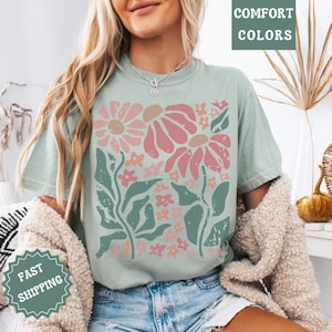 Boho Daisy Flower Tee Shirt Comfort Colors Botanical Tee boho Tee wildflower shirt plant shirt retro floral T-shirt gardener trendy gifts