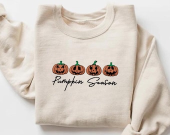 Embroidered Halloween Pumpkin Shirt Embroidered Fall Shirt Jack-o-Lantern Shirt Halloween Embroidered spooky Season crewneck sweatshirt
