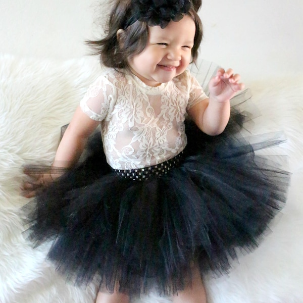 Black Baby Tutu,Infant Tutu and Headband,Tulle Baby Tutu,Black Tutu For Babies,Baby Girl Black Tutu Skirt,LIttle Girl Tutu,Handmade Tutus