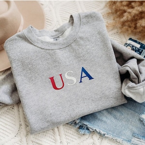 Embroidered USA Sweatshirt USA Sweatshirt Patriotic Sweatshirt American Flag Sweatshirt America Sweatshirt USA Flag Hoodie Veteran Gift