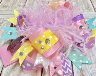 Easter Pageant Baby Headband,Pastel Over the Top Hair Bow with Bling,Pink Orchid Mint Big Hair Bow,Easter Baby Bows,Girls Easter Hair Bows