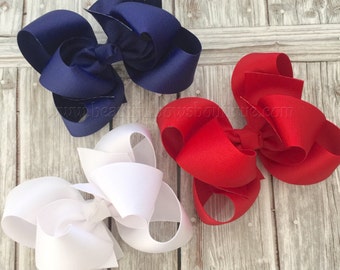 Girls School Uniform Hair Bow Clip Set,Red White Blue Hair Bows,School Uniform Hair Accessories,Girls Hair Bow Clip,Cute Uniform School Bows