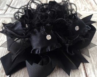 Baby Headbands, Black Over the Top Hairbow, Headbands for babies, Girls Hair Bows, Ostrich Feather Bow, Boutique Hairbow, Pageant Party bow