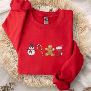Sweatshirt brodé bonhomme de neige en pain d'épice Noël Sweatshirt brodé Noël cadeau de Noël drôle de Noël Holida