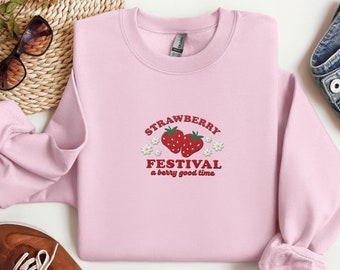 Embroidered Strawberry Shirt Botanical Shirt Fruit Crewneck Sweatshirt Strawberry Festival Shirt Fruit Lover Shirt Farm Fruits Shirt Gift