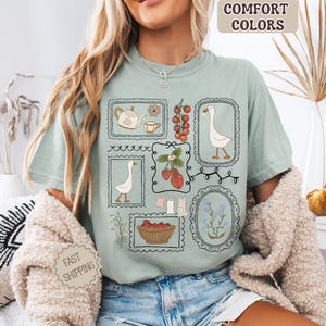 Cottagecore Goose Shirt, Vintage Farm Aesthetic Tee, Strawberry Garden Graphic Shirt, Country Life Outfit, Gift For Her Nature Lover