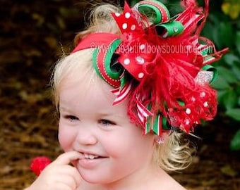 Over the Top Bows,Green and Red Baby Headband,Baby Headbands,Baby Headband,Christmas Headbands,Big Baby Bow,Girls Hair Bows,Christmas Bows