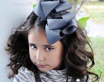 Extra Large Hair Bows for Girls and Babies Gray  Big Toddler Bows Oversized double layered Bows Large 6 inch Bows Huge Bows Texas Size Girls