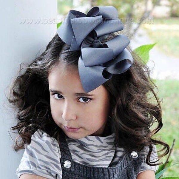 Extra Large Hair Bows for Girls and Babies Gray  Big Toddler Bows Oversized double layered Bows Large 6 inch Bows Huge Bows Texas Size Girls