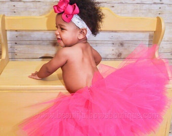 Hot Pink Baby Tutu,Hot Pink Cake Smash Tutu and Hair Bow,Hot Pink Baby Tutu Skirt,Hot Pink Tulle Birthday Skirt for Toddlers and Little Baby