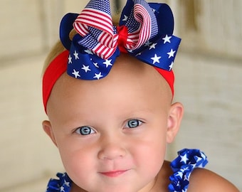 4th of July Toddler Headband,Baby Headband,Girls Hair Bow,Hair Bow Clip,Boutique Headband,Stacked Bows,Patriotic Baby Girl,Flag Hair Bow