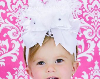 White Over the Top Hair Bow,  White Over the Top Baby Headand, 6 inch white hair bow