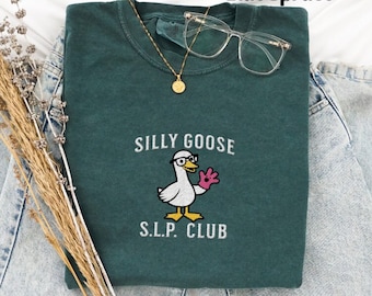 Embroidered Speech Therapy Shirt Comfort Colors Silly Goose Shirt Funny Speech Pathology Shirt School Therapist Gift for Student Graduation
