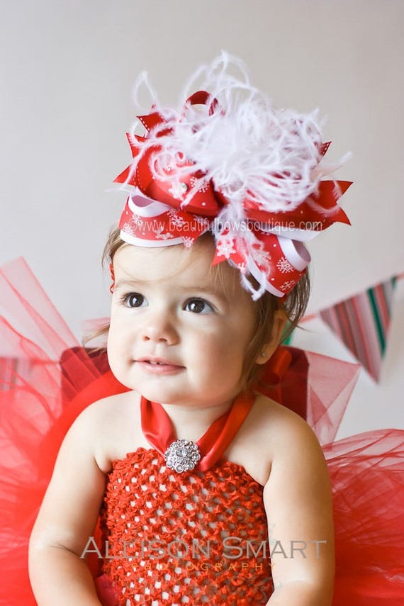 Handmade Christmas Candy Girls Hair Bow Clip or Infant Headband 5 inch / French Barrette Only