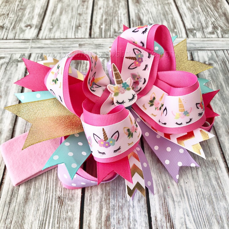 Unicorn Birthday Party,Unicorn 1st Birthday,Unicorn Hair Clip,Unicorn Stacked Hair Bow Party Favor OTT Unicorn Hair Bow,Unicorn Headband