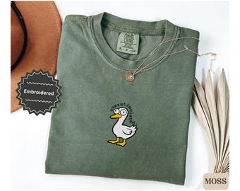Embroidered Silly Goose Shirt, Comfort Colors Aesthetic Tee, Overstimulated Goose Tee, Funny Gen Z Shirt, Weirdcore Clothing, Unhinged Shirt