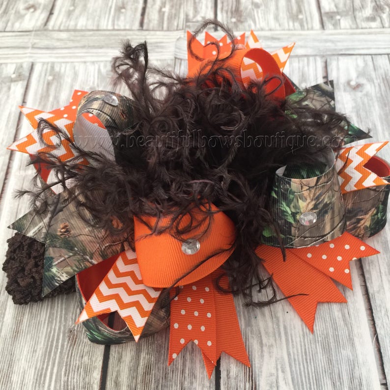 Orange Camo Hair Bow,Realtree Camo Headband,Camouflage Baby Headband,Over the Top Bows Camo,Baby Headbands,Hunting Baby Girl Bows Realtree