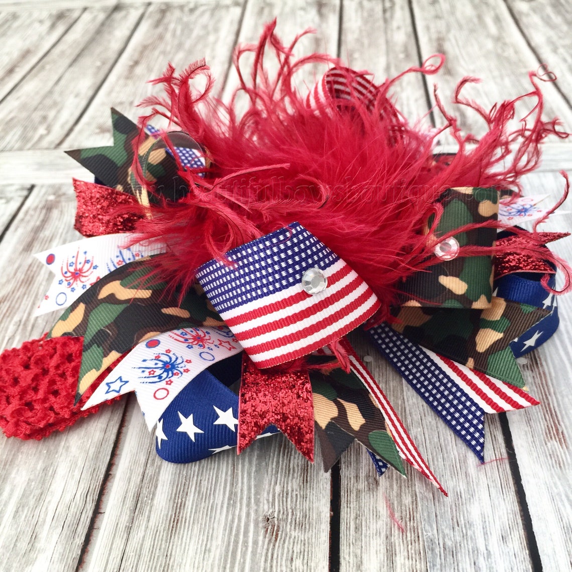 Patriotic Camo Hair Bowamerican Camo Headbandcamo 4th of Etsy